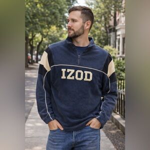 IZOD PerformX Men’s XL Quarter Zip Fleece Pullover Navy Colorblock